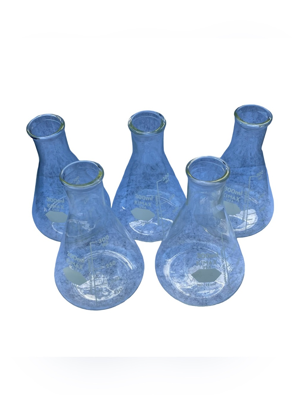 Lot Of 5 Kimble KIMAX Glass 300mL Graduated Narrow Mouth  Erlenmeyer Flask 26500